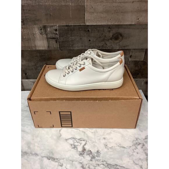 ECCO Women's 6-6.5 White Soft 7 Leather Low Top Sneaker Lace Up Casual LB14-18 - Picture 4 of 11